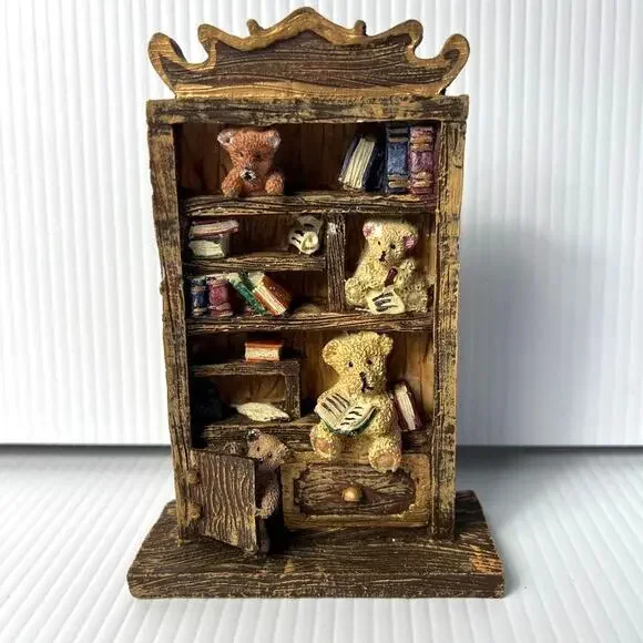 Russ Berrie Bears From The Past Book Shelf Collectibles Figurine Mini Dollhouse - Picture 11 of 13